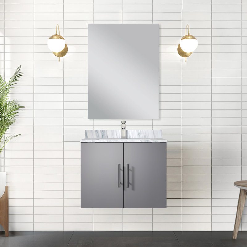 24 po L x P 22 po. Meuble-lavabo gris foncé avec comptoir en marbre et miroir - fermeture en douceur, salle de bain simple 24 po, comptoir 18 po, miroir