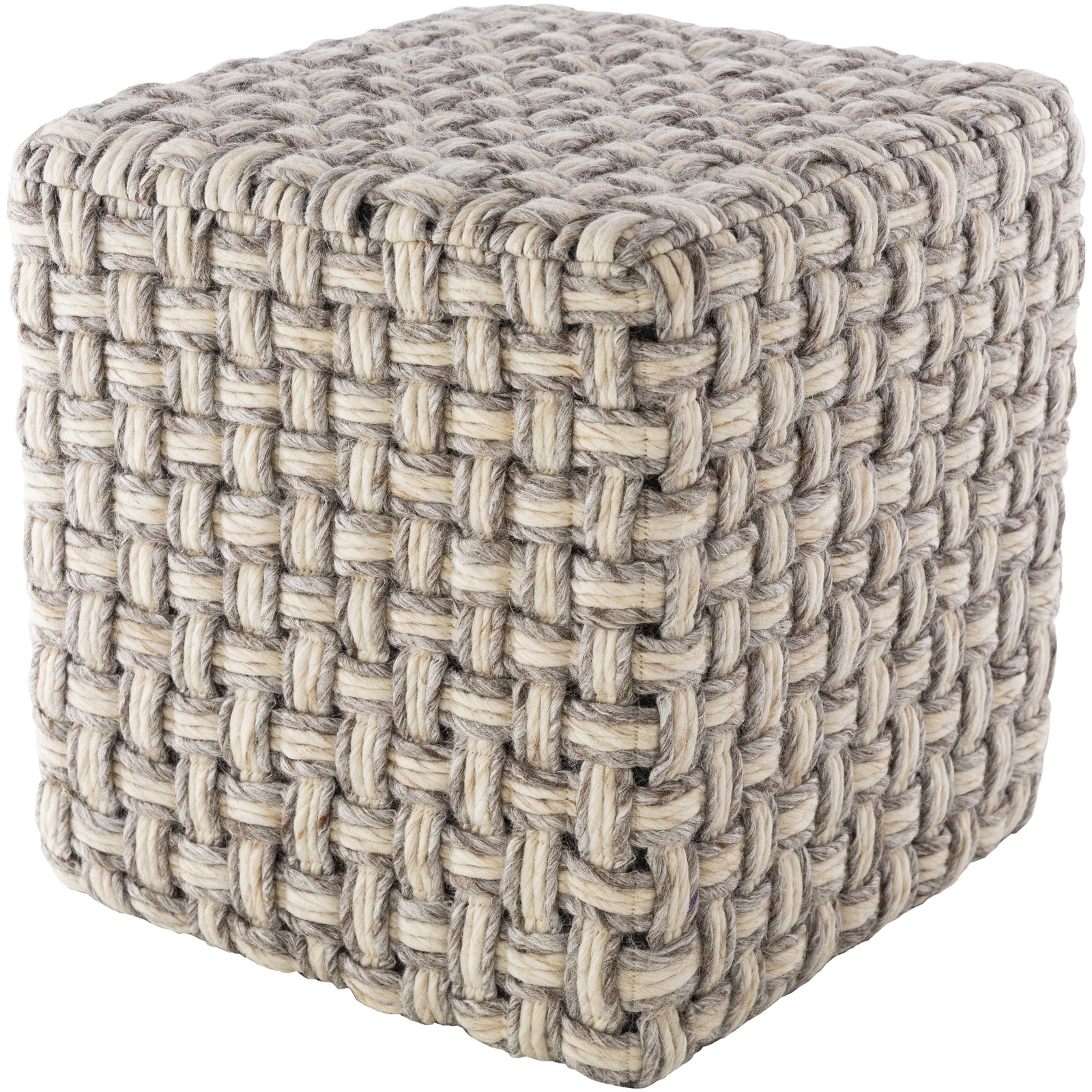 Bailey 18" Square Woven Pouf Ottoman, Cream