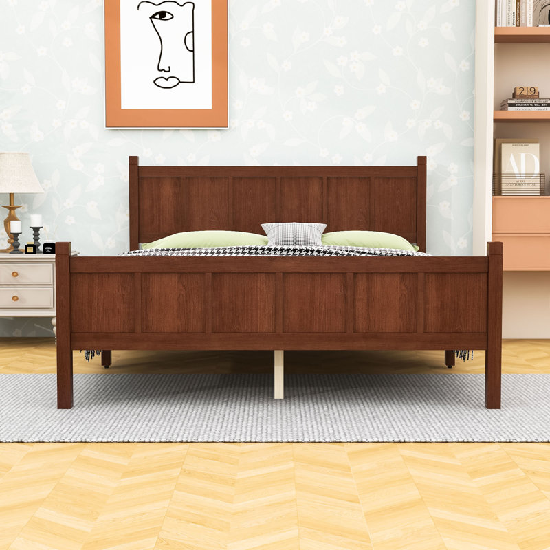 Base de lit plateforme avec tête de lit, Grand lit, Noyer foncé