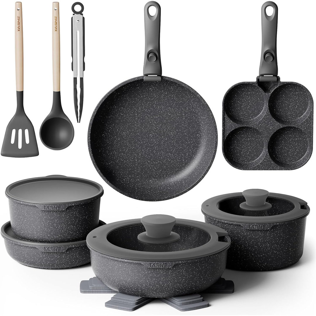 20-Piece Pots and Pans Sets with Removable Handles, Non-Stick Cookware Set