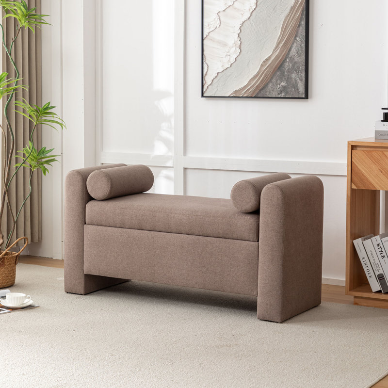 Banc de rangement rembourré en polyester Lataja, Brun, H 24 po x l 57 po x P 19,7 po