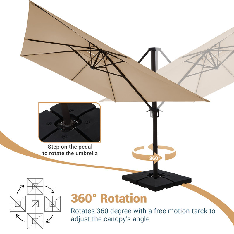 Parasol en porte-à-faux courbé rectangulaire inclinable 10 pi x 13 pi avec base et housse, Beige