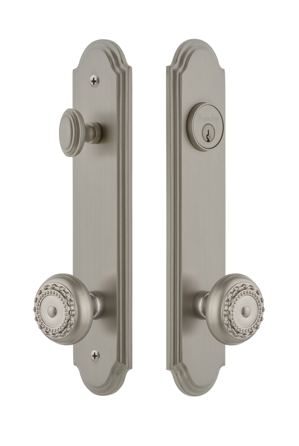 Carré Tall Plate Complete Entry Set with Carré Knob in Satin Brass -  Grandeur Hardware