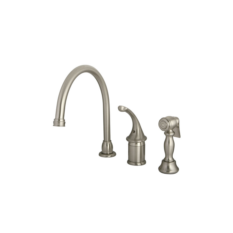 Kingston Brass Georgian Single-Handle 3-Hole Widespread Kitchen Faucet with Brass Sprayer, Brushed Nickel