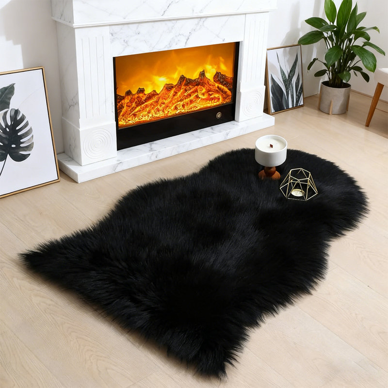 Soft Fluffy Black Faux Sheepskin Area Rug, Novelty 2' x 3'
