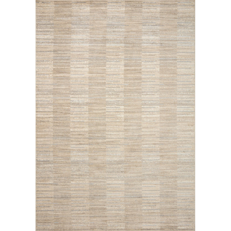 Shaunda Striped Machine Woven Polypropylene/Polyester Area Rug in Beige, Square 1'6"