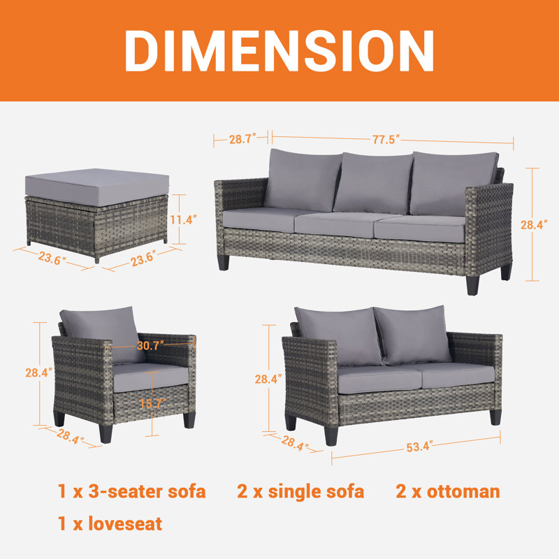 Wicker 9 - Person Patio Conversation Set, Gray