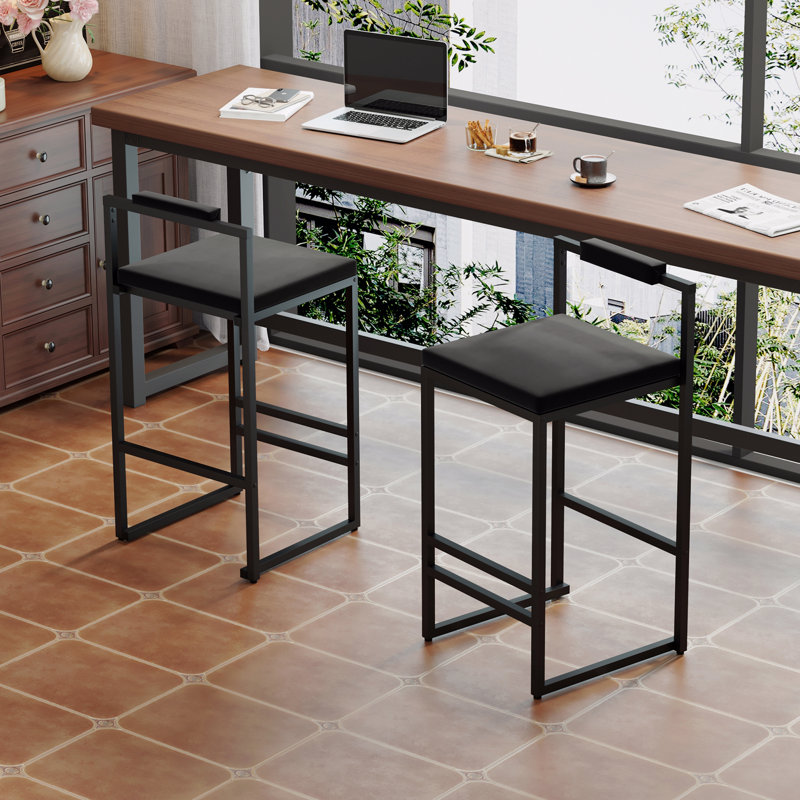 Ensemble de 2 tabourets de bar rembourrés en velours moderne avec repose-pieds et dossier, Noir, Noir