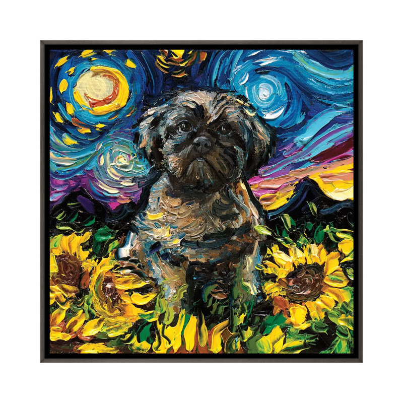 Reproduction d’art, « Shih Tzu Night II » par AJA, Pas de tapis, H 26 po x l 26 po x P 1,5 po