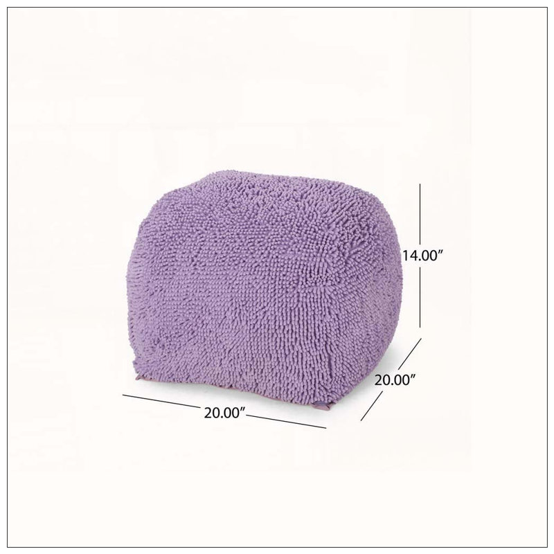 Pouf carré en microfibre chenille couleur lavande