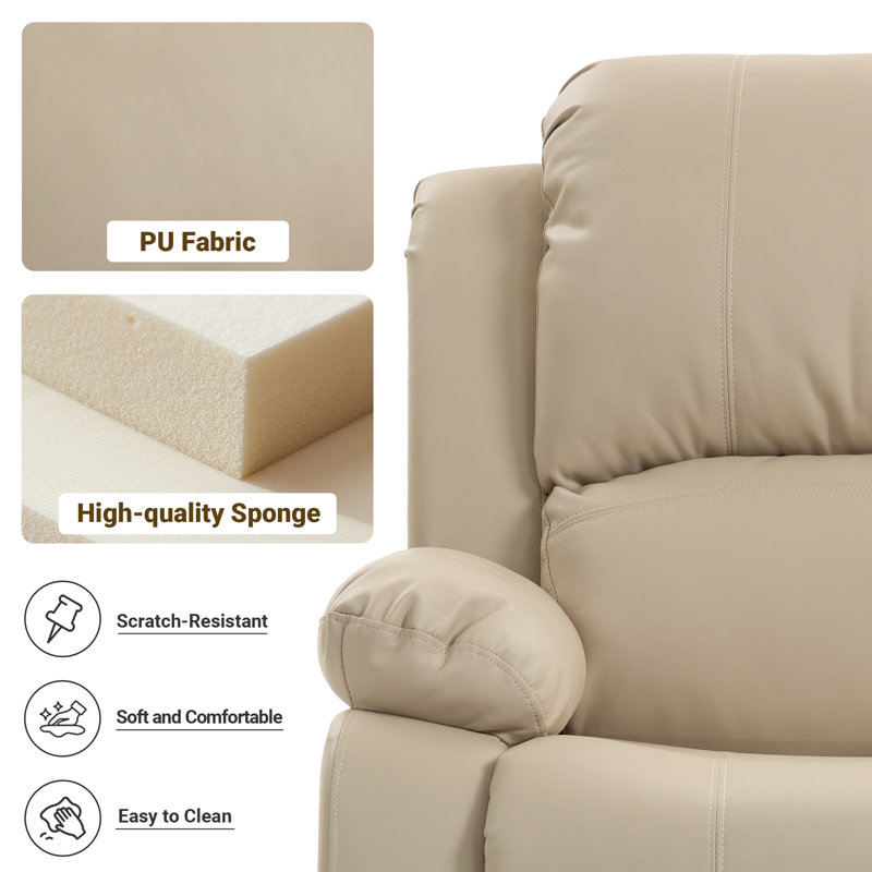 37" Wide Standard Manual Recliner PU Leather, Beige