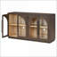 Buffet rétro en verre à 4 portes avec tablettes réglables, espresso | Bois d'hévéa + panneau de fibres à densité moyenne + placage de chêne