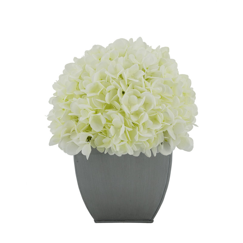 Fabric Hydrangea Arrangement in Pot, White, Black