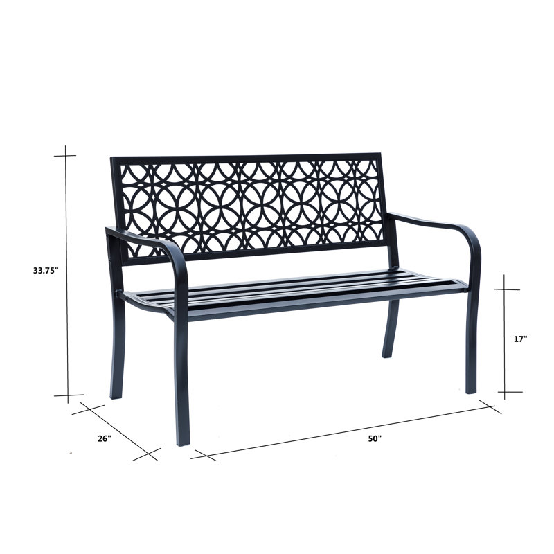 Classic Black Steel Garden Bench with Decorative Backrest