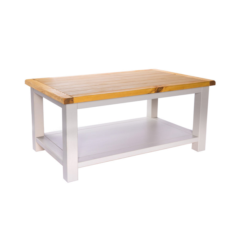Pompey 4 Legs Coffee Table with Storage, Light Grey/Pine Top