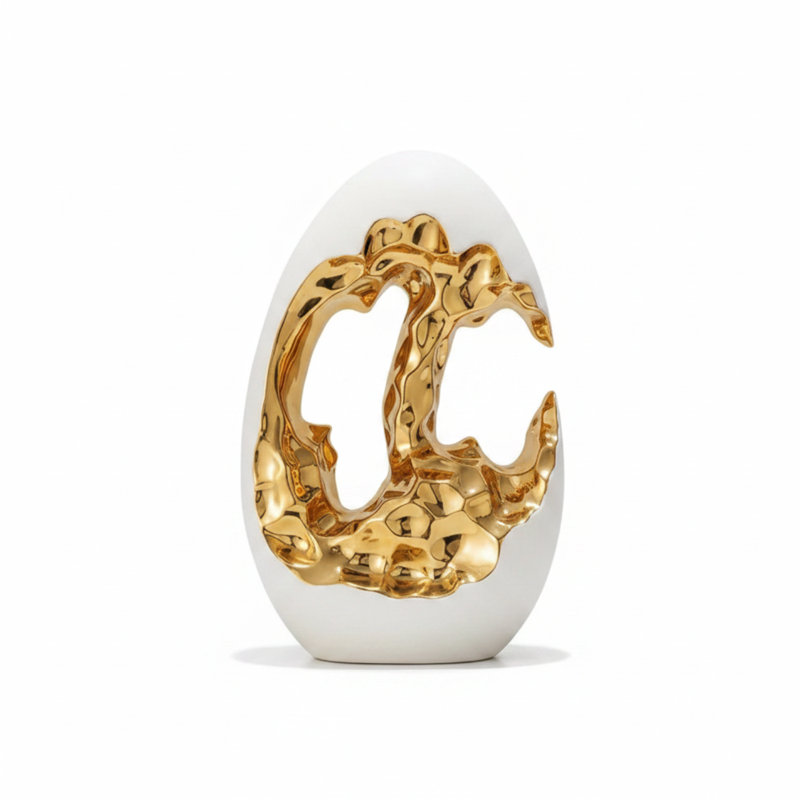 Modern Ceramic Art Figurine Home Decor Statue, 9.06" H x 5.91" W x 3.94" D, Gold