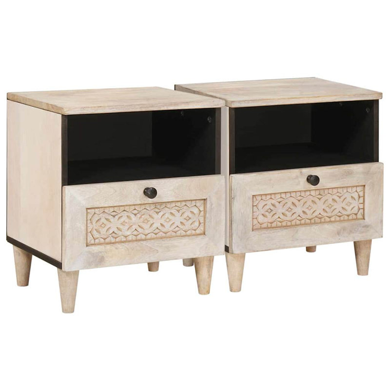 40cm W Solid Wood Bedside Table, Beige