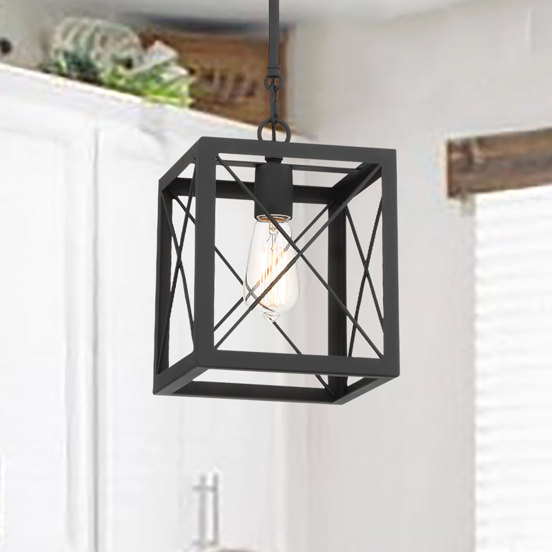 Luminaire suspendu de style lanterne carré / rectangulaire à 1 lumière certifié UL, Zinc vieilli