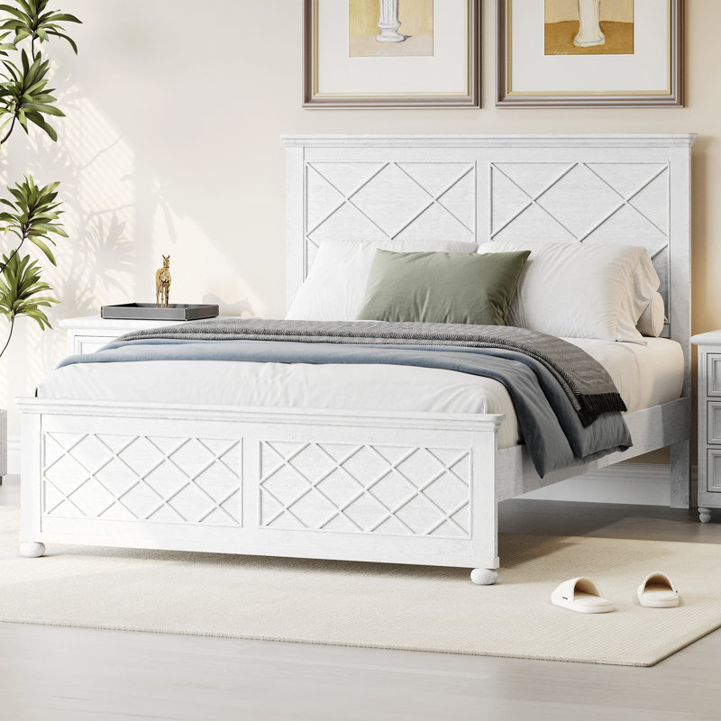 Altonette Coastal Farmhouse Bed Frame, Bed Frame With Headboard, Full