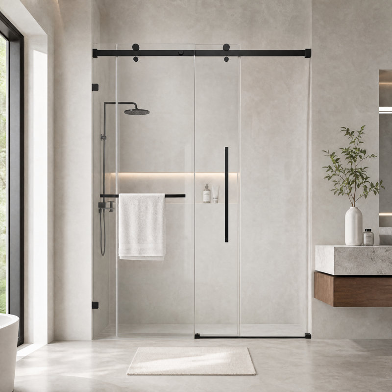 Porte de douche coulissante réversible sans cadre l 56 à 60 po x H 76 po avec verre trempé transparent de 5/16 po (8 mm)