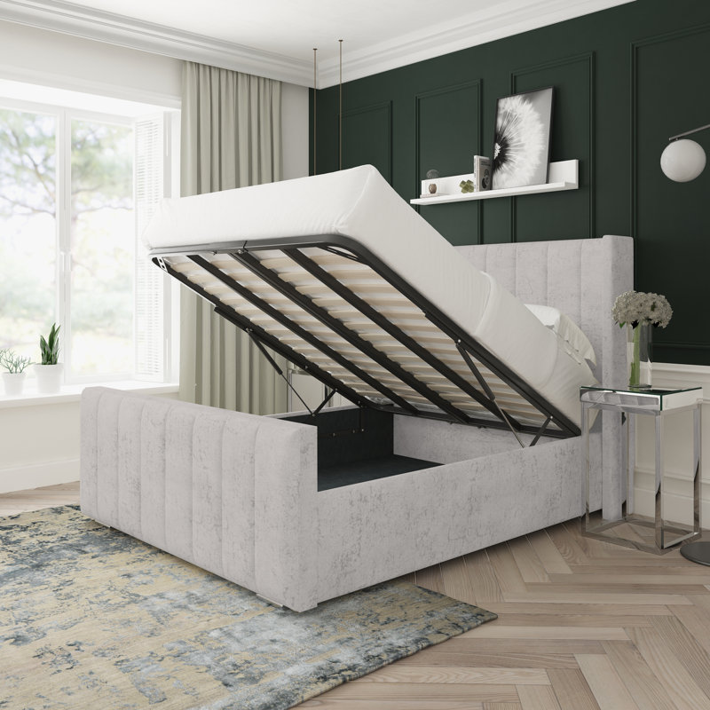 Willow Marble Upholstered Ottoman Bed Frame, Platinum, Single (3')