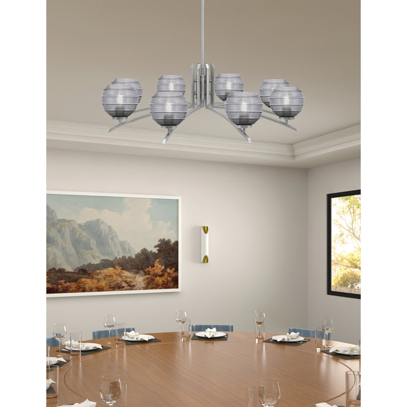 Lustre lumineux en verre nervuré fumée de 6 po, H 58,25 po x l 36 po x P 36 po, Graphite, 8