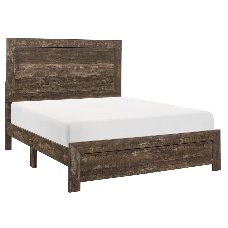 Lit double en bois brun rustique, meubles de chambre à coucher avec tête de lit et rails, sommier essentiel pour un cadre brun