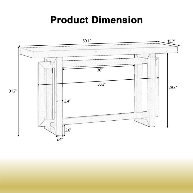 Brazos Modern Console Table Sofa Table with Concrete Top, 59'' Long Accent Entryway Table, Gray Wood Grain, Gray