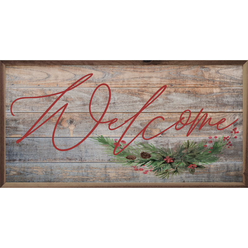 Welcome Red Berry Greenery Brown, 18" H x 36" W