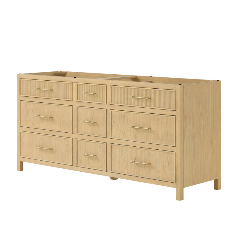 Meuble-lavabo double 72 po Isola en chêne scandinave, sans comptoir, sans lavabo, garniture bronze satiné