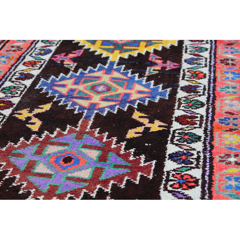 Tapis de couloir unique en coton noué à la main de style années 2000 de 2 pi 8 po x 11 pi noir Herki