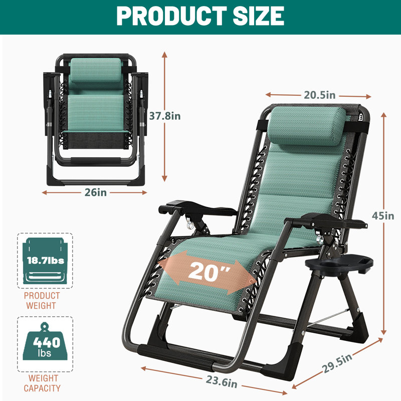 Lare Zero Gravity Chair Adjustable Reclining Patio Chairs with Removable Cushion,Headrest & Tray, Green