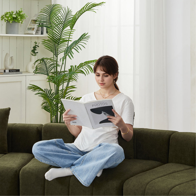 Canapé modulaire courbé Chenille, Vert