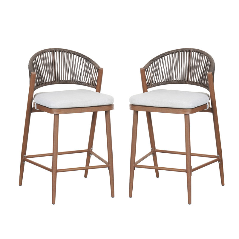 Tabourets de comptoir d'extérieur avec siège de 26 po de hauteur, structure en aluminium, en forme de PE, de 2, finition moderne, antirouille, coussins d'eau pour salle de rassemblement, 2 pièces, patio