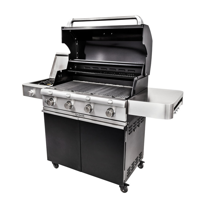 Saber Cast Black 4-Burner Propane Gas and Charcoal Grill