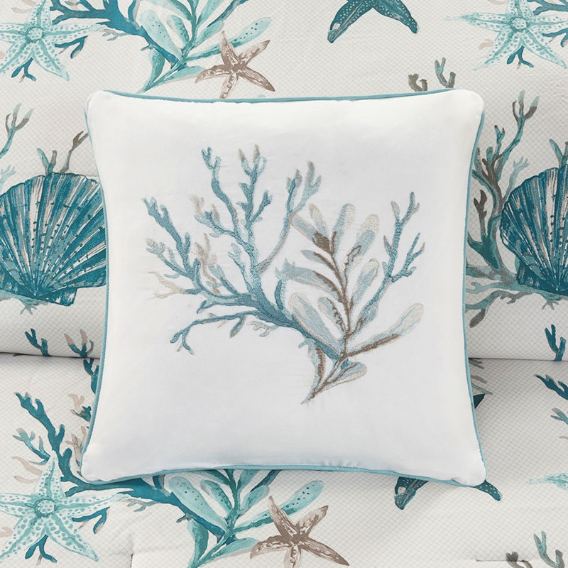 Édredon pour très grand lit - Ensemble de 7 pièces en mélange de coton et étoiles de mer, Turquoise