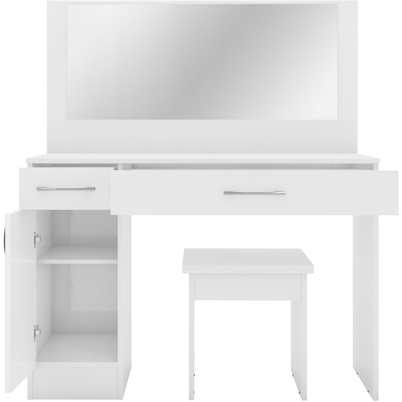 Cascio Dressing Table Set with Mirror, White Gloss