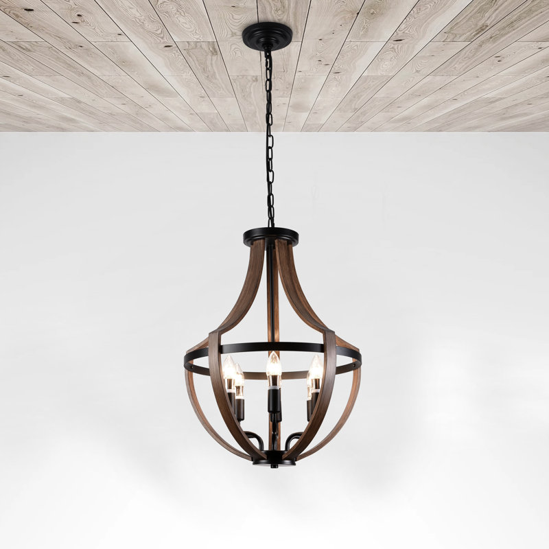 Luminaire suspendu 6 lumières grain de bois