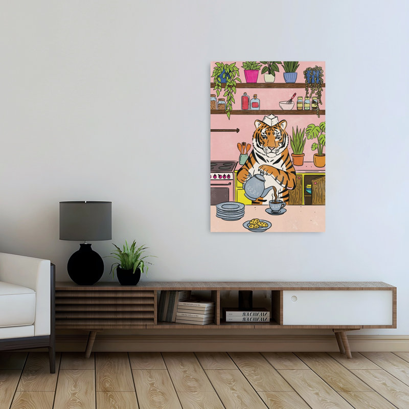 «Tiger's Coffee Break», impression d'art contemporain, 48" H x 32" W