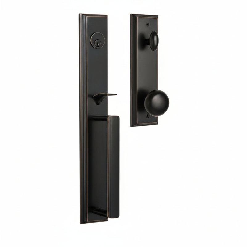 Handle With Knob And Deadbolt Reversible Entry Set, Oil Rubbed Bronze