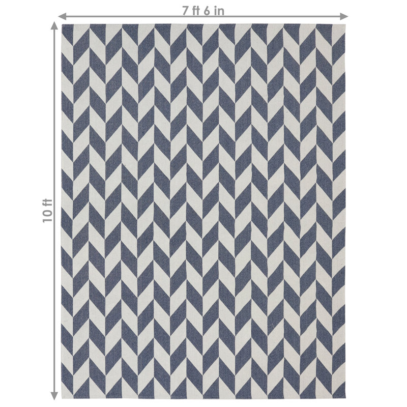 Rectangle Amberjo Geometric Flatweave Cotton Blue/White Area Rug - 8' x 11', 11' x 8'