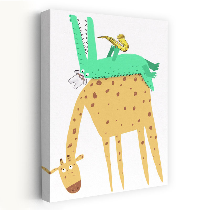 Playful Giraffe Crocodile Playful Whimsical Contemporary Crocodile Giraffe Wall Art Print, 91.44cm H x 60.96cm W