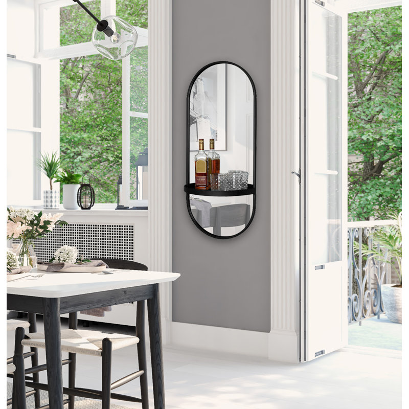 Miroir biseauté moderne et contemporain Lumi, Noir, H 24,2 po x l 11,25 po