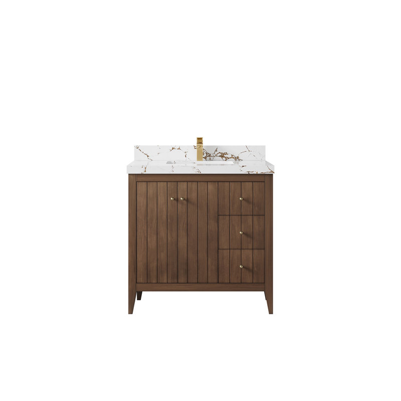 Meuble-lavabo simple 36 po avec plateau Atlanta, Brun Viola