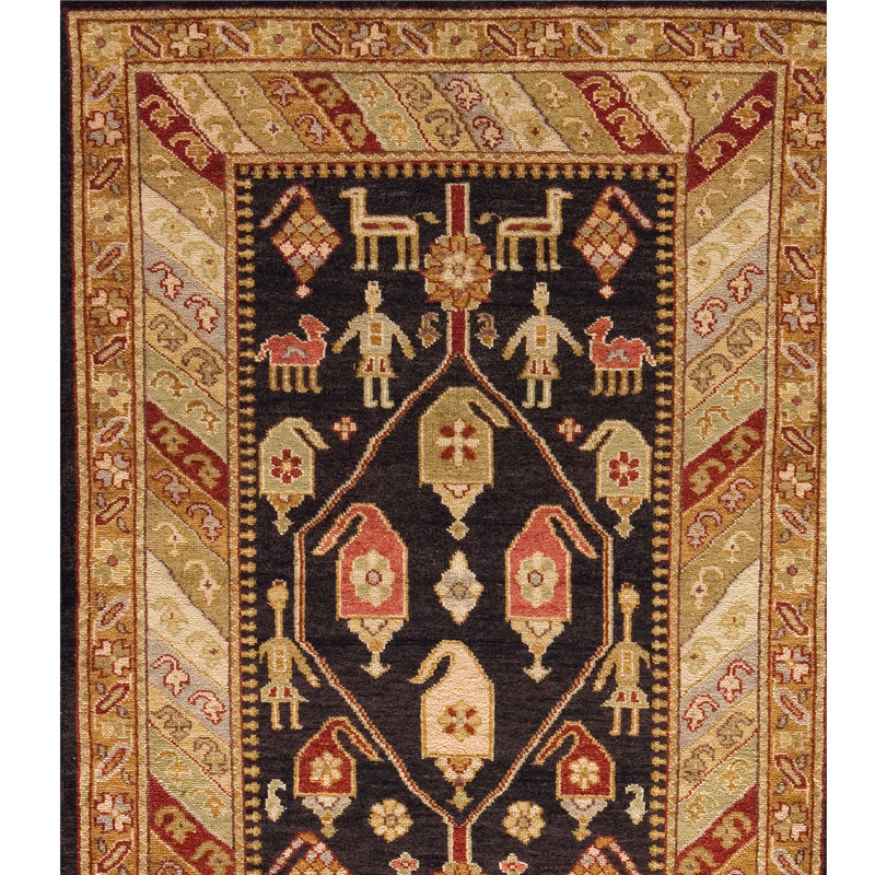 Wool Oriental Area Rug in Black/Brown/Red/Beige, Runner 3'6'' x 6'