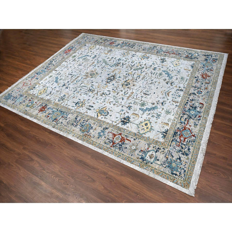 Tapis noué à la main 11 pi 10 po x 15 pi 0 po gris en laine Heriz