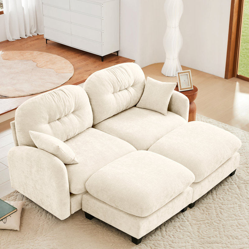 Canapé modulaire beige à 2 places nuage, tissu chenille, dossier plissé, éponge à haute résilience, canapé modulaire facile à installer et élégant, conception ergonomique, combinaison flexible