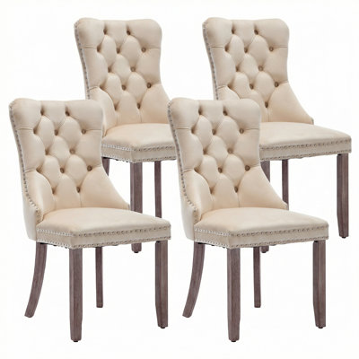 50 cm H Tufted Velvet Wing Back Armchair in Beige