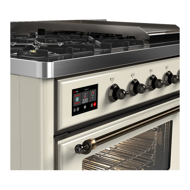 Majestic III Series 48 Inch Dual Fuel Range with 5 Sealed Burners, Griddle, Frenchtop in Antique White (Liquid Propane, Burnished Trim)