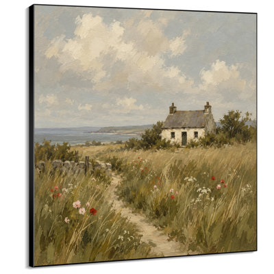 Impression sur tissu grand format - Décoration murale rustique avec chemin de fleurs sauvages pour salon ou chambre - « Assemblage du cadre requis (cadre non fini) »